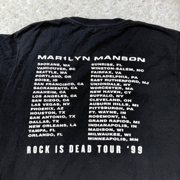 Marilyn Manson Rock Is Dead Tour '99 T-Shirt Medium Graphic Tultex Black Rock - Picture 7 of 12